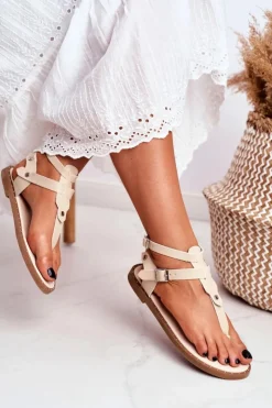 Damskie Boto Lu Boo Damskie Sandały Beżowe Japonki Gladiatorki Achilla