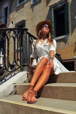 Hot Boto Lu Boo Damskie Sandały Japonki Gladiatorki Kamel Elii