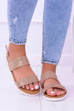 Boto Sandały Płaskie*Lu Boo Damskie Szampańskie Sandały Z Cyrkoniami Perfect