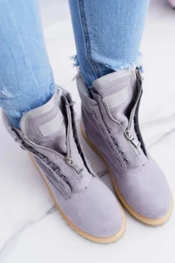 Hot Boto Lu Boo Damskie Szare Zamszowe Timberki Trapery Suwaki Nancy