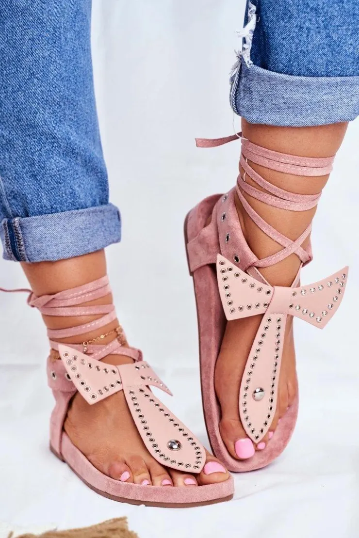 Discount Boto Lu Boo Damskie Wiązane Sandały Japonki Pudrowy Róż Mara