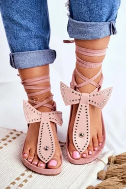 Discount Boto Lu Boo Damskie Wiązane Sandały Japonki Pudrowy Róż Mara