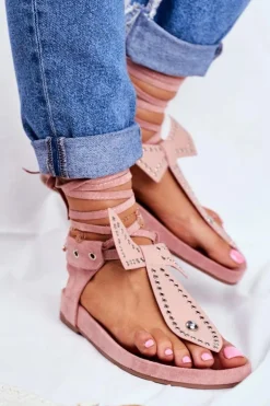 Discount Boto Lu Boo Damskie Wiązane Sandały Japonki Pudrowy Róż Mara