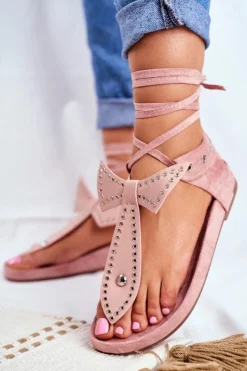 Discount Boto Lu Boo Damskie Wiązane Sandały Japonki Pudrowy Róż Mara