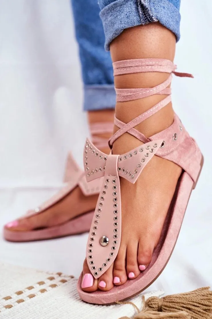 Discount Boto Lu Boo Damskie Wiązane Sandały Japonki Pudrowy Róż Mara