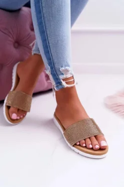 Sale Boto Lu Boo Damskie Złote Klapki Z Cekinami Goodies