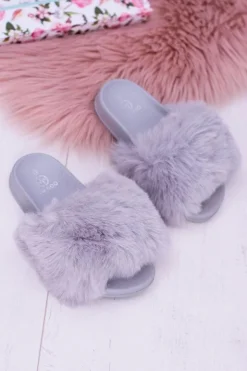 Boto Dziewczęce|Klapki Z Futerkiem*Lu Boo Dziecięce Szare Klapki Z Futerkiem Fur XXL Poli