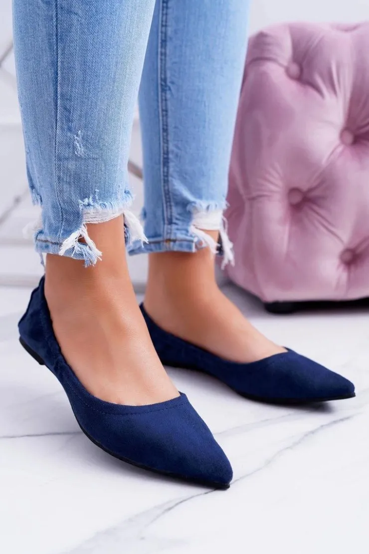 Boto Baleriny Klasyczne*LU BOO Granatowe Balerinki Moments z Odpinaną Kokardą