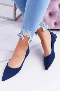 Boto Baleriny Klasyczne*LU BOO Granatowe Balerinki Moments z Odpinaną Kokardą