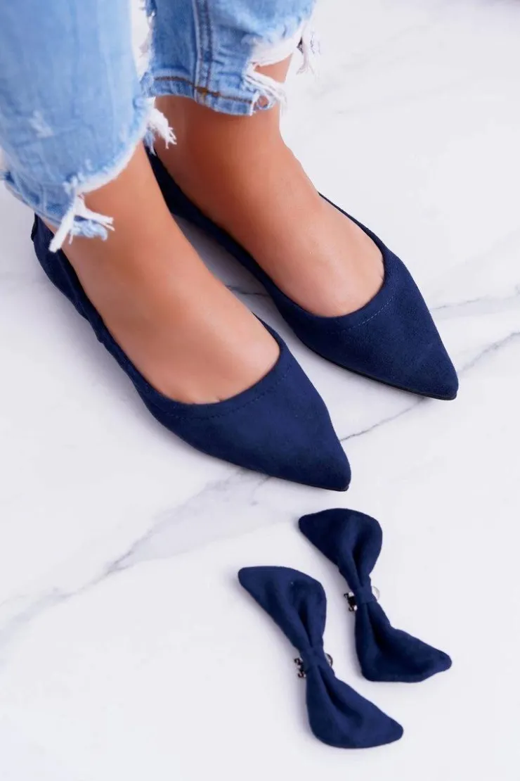 Boto Baleriny Klasyczne*LU BOO Granatowe Balerinki Moments z Odpinaną Kokardą