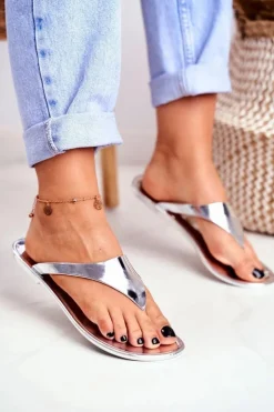 New Boto Lu Boo Metaliczne Japonki Srebrne Miny II gat.