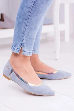 Boto Baleriny Klasyczne*Lu Boo Niebieskie Transparentne Holograficzne Balerinki w Szpic Lison