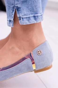 Boto Baleriny Klasyczne*Lu Boo Niebieskie Transparentne Holograficzne Balerinki w Szpic Lison