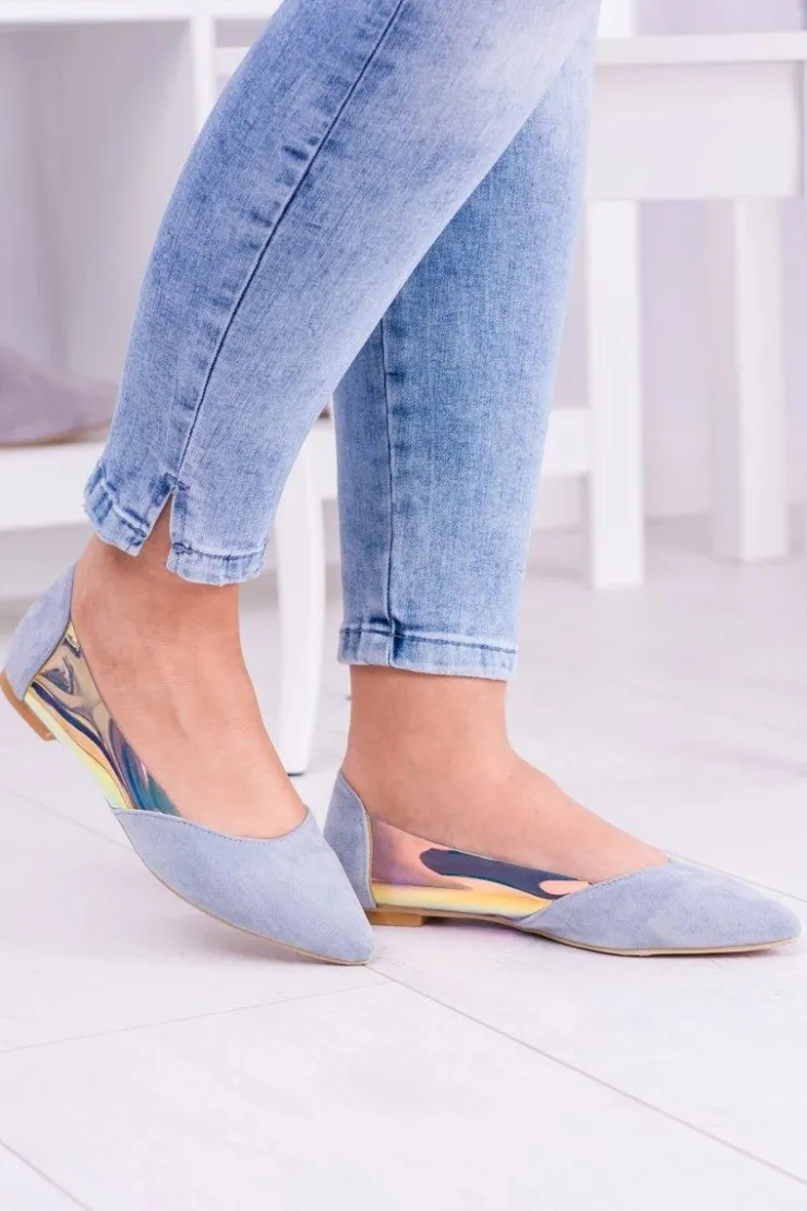 Sale Boto Lu Boo Niebieskie Transparentne Holograficzne Balerinki w Szpic Venessa