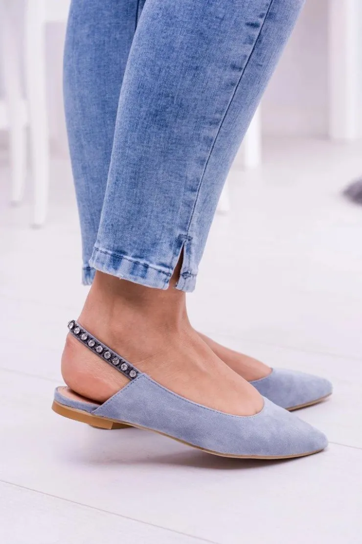 Damskie Boto Lu Boo Niebieskie Zamszowe Balerinki w Szpic Cyrkonie Macron