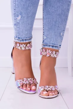 Online Boto Lu Boo Opalizujące Niebiesko Srebrne Sandały Cyrkonie Lambada