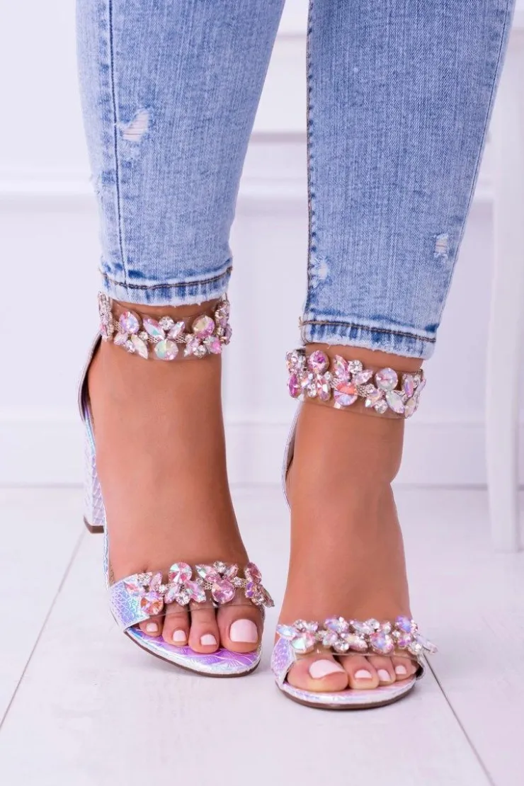 Online Boto Lu Boo Opalizujące Niebiesko Srebrne Sandały Cyrkonie Lambada