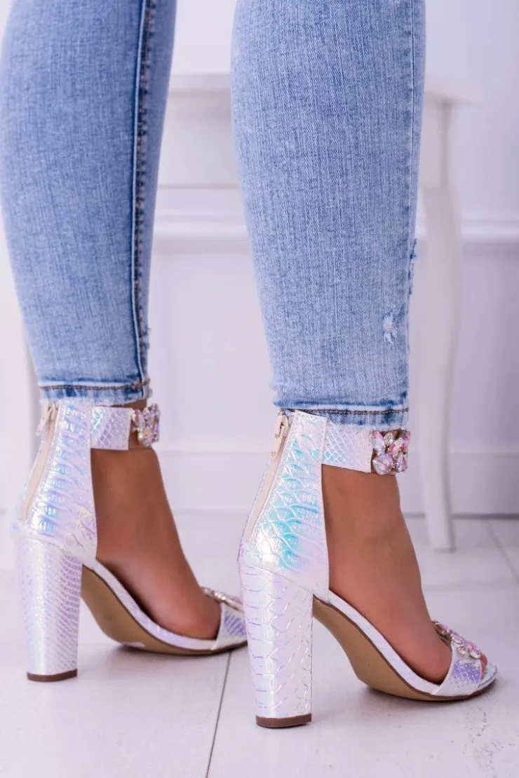 Online Boto Lu Boo Opalizujące Niebiesko Srebrne Sandały Cyrkonie Lambada