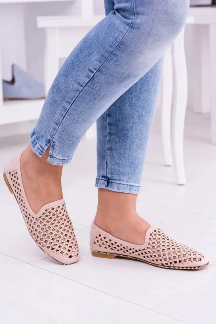 Boto Mokasyny Damskie Zamszowe|Baleriny Klasyczne*Lu Boo Różowe Ażurowe Baleriny Lordsy Ćwieki Carmar