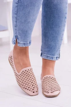 Boto Mokasyny Damskie Zamszowe|Baleriny Klasyczne*Lu Boo Różowe Ażurowe Baleriny Lordsy Ćwieki Carmar