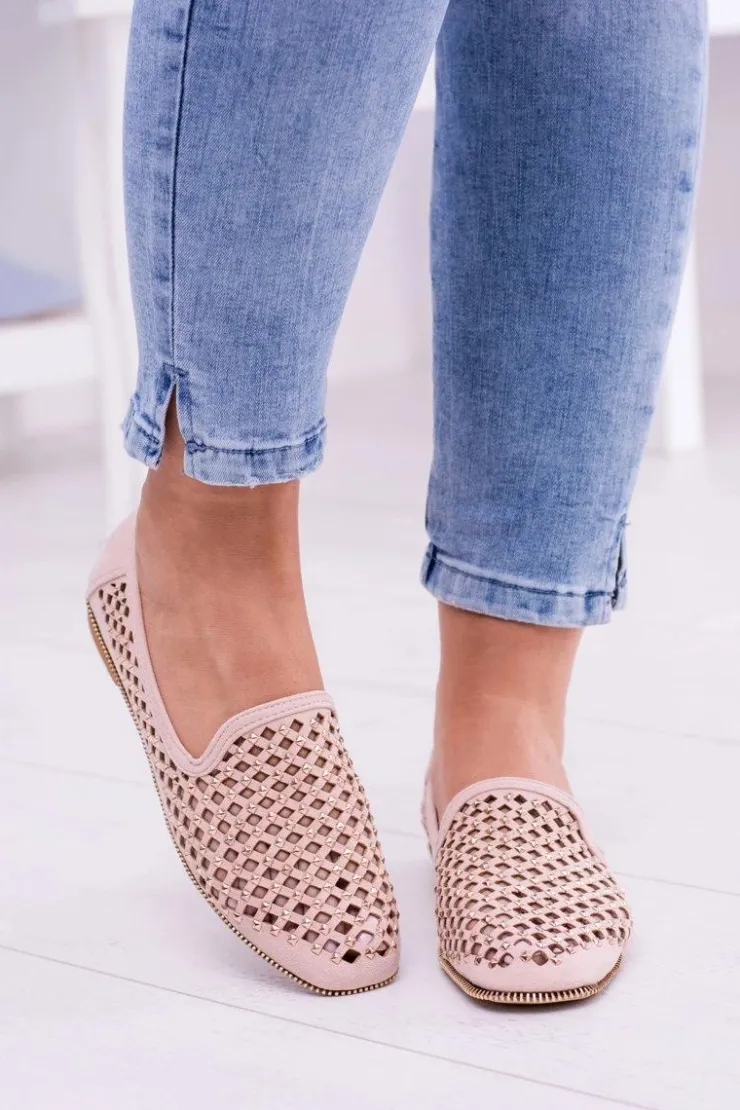 Boto Mokasyny Damskie Zamszowe|Baleriny Klasyczne*Lu Boo Różowe Ażurowe Baleriny Lordsy Ćwieki Carmar