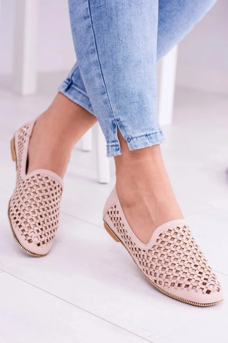 Boto Mokasyny Damskie Zamszowe|Baleriny Klasyczne*Lu Boo Różowe Ażurowe Baleriny Lordsy Ćwieki Carmar