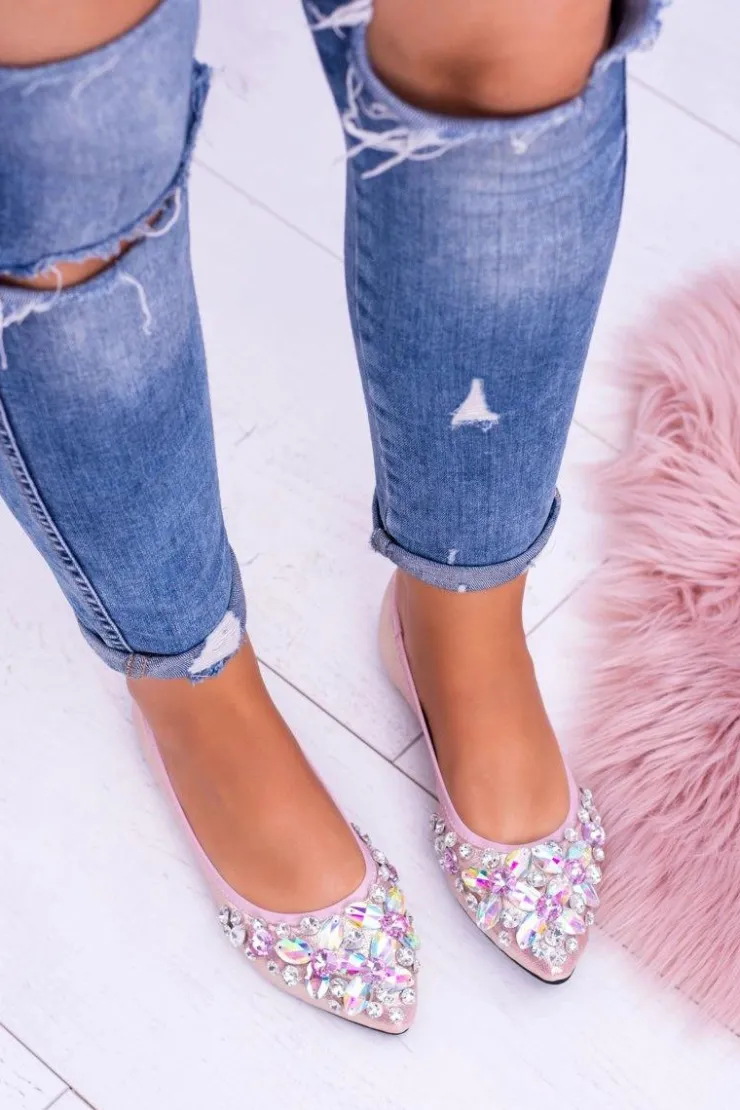 Damskie Boto Lu Boo Różowe Balerinki na Gumce Kamienie Even