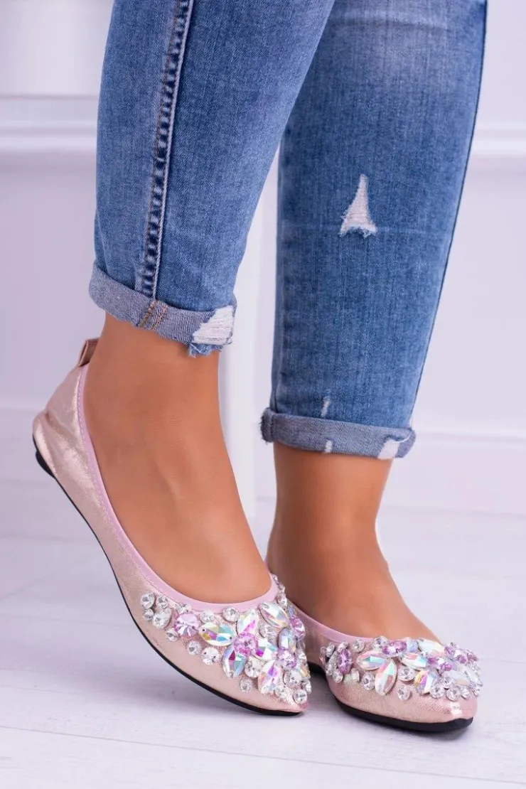 Damskie Boto Lu Boo Różowe Balerinki na Gumce Kamienie Even