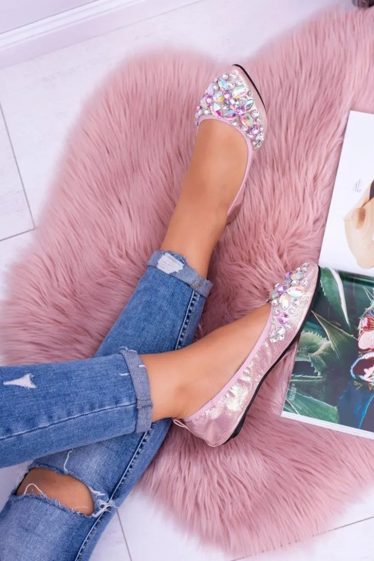 Damskie Boto Lu Boo Różowe Balerinki na Gumce Kamienie Even