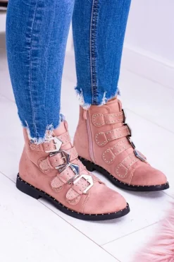 Best Boto Lu Boo Różowe Botki Virginia Rock Star Nity Klamry Zamsz