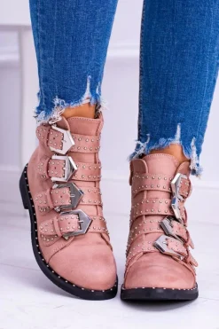 Best Boto Lu Boo Różowe Botki Virginia Rock Star Nity Klamry Zamsz