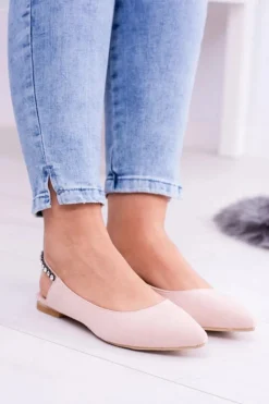 Boto Baleriny Klasyczne*Lu Boo Różowe Zamszowe Balerinki w Szpic Cyrkonie Macron