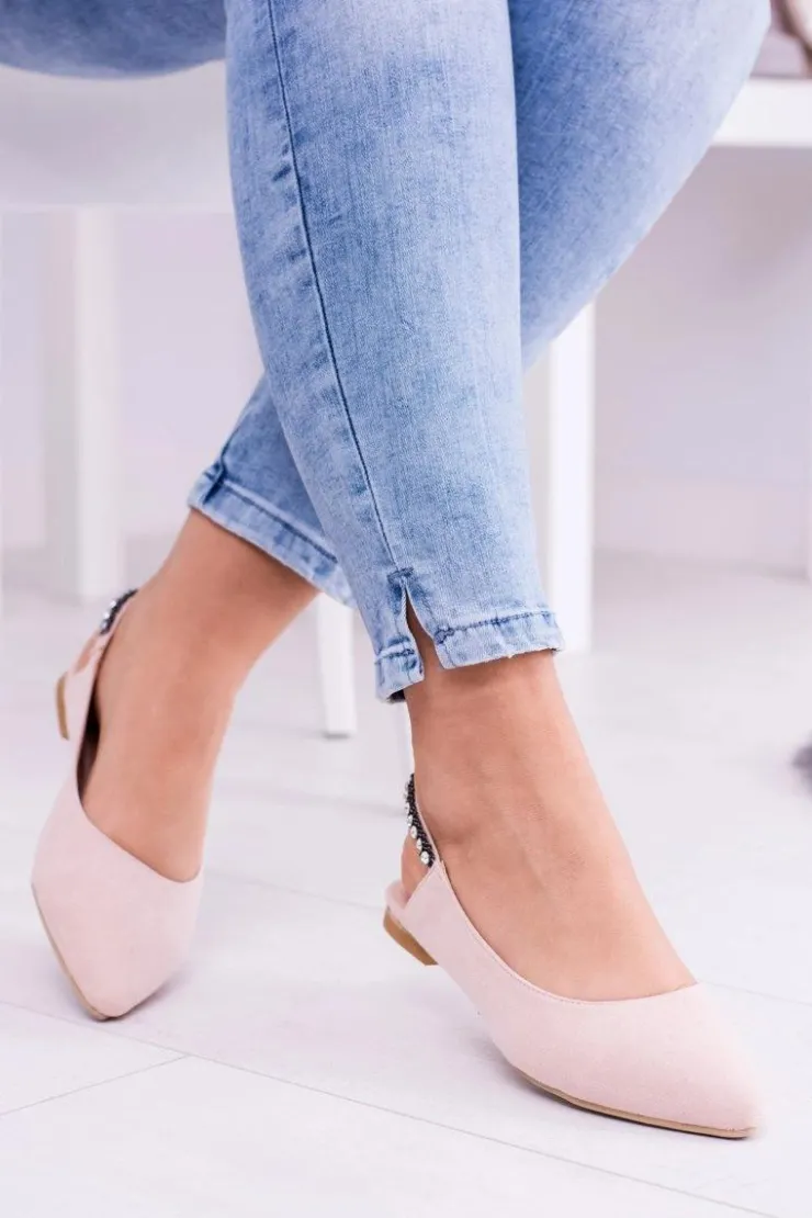 Boto Baleriny Klasyczne*Lu Boo Różowe Zamszowe Balerinki w Szpic Cyrkonie Macron