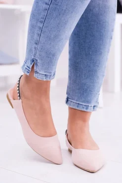 Boto Baleriny Klasyczne*Lu Boo Różowe Zamszowe Balerinki w Szpic Cyrkonie Macron