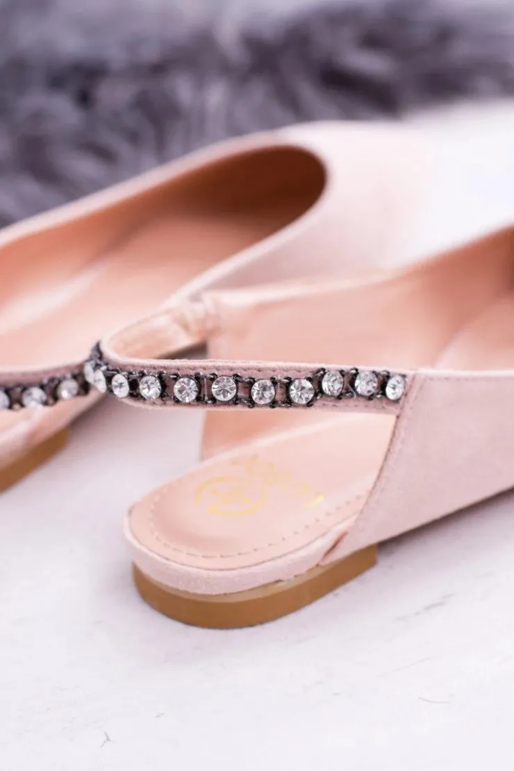 Boto Baleriny Klasyczne*Lu Boo Różowe Zamszowe Balerinki w Szpic Cyrkonie Macron