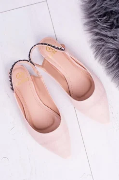 Boto Baleriny Klasyczne*Lu Boo Różowe Zamszowe Balerinki w Szpic Cyrkonie Macron