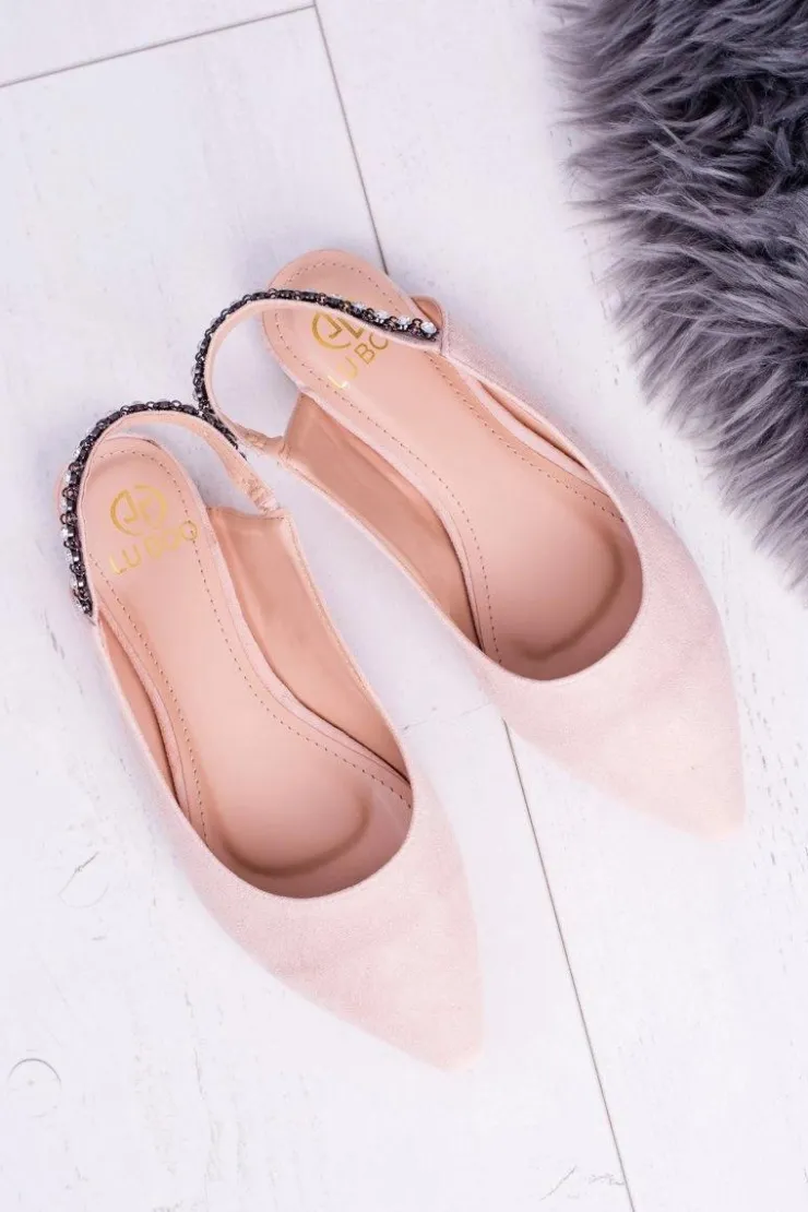 Boto Baleriny Klasyczne*Lu Boo Różowe Zamszowe Balerinki w Szpic Cyrkonie Macron