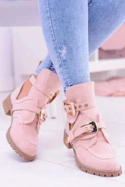 Damskie Boto Lu Boo Różowe Zamszowe Botki Z Wycięciami Rock Girl