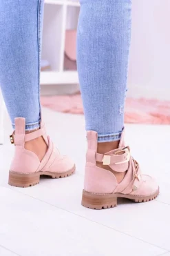 Damskie Boto Lu Boo Różowe Zamszowe Botki Z Wycięciami Rock Girl