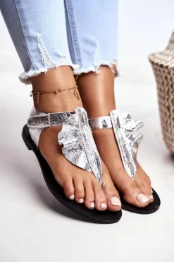 Boto Sandały Płaskie*Lu Boo Sandałki Metaliczne Japonki Na Rzepy Lottie