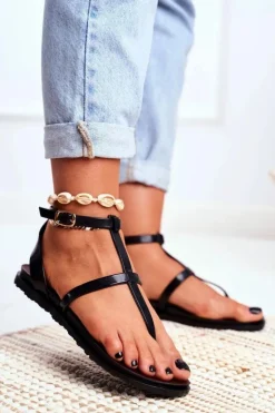 Boto Sandały Gumowe|Sandały Płaskie*Lu Boo Sandałki Rzymianki Japonki Lento Czarne