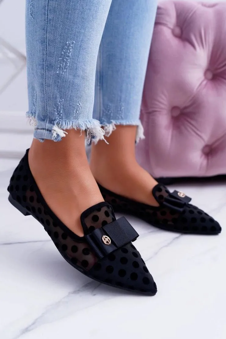 Damskie Boto Lu Boo Siatkowe Baleriny Czarne Lordsy Mamba