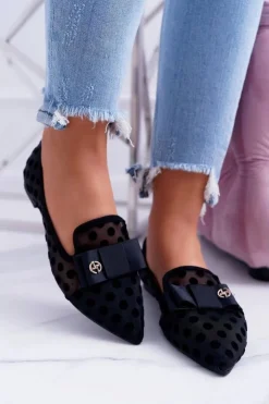 Damskie Boto Lu Boo Siatkowe Baleriny Czarne Lordsy Mamba