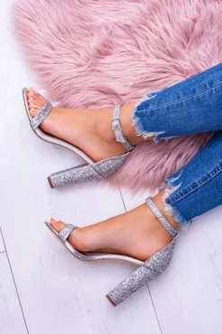 Damskie Boto Lu Boo Srebrne Brokatowe Damskie Sandały Na Słupku Futurism