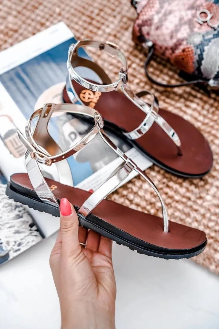 Sale Boto Lu Boo Srebrne Lustrzane Sandałki Rzymianki Japonki Lento