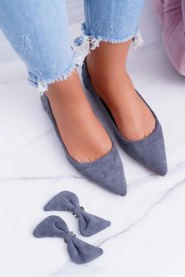 Boto Baleriny Klasyczne*LU BOO Szare Balerinki Moments z Odpinaną Kokardą