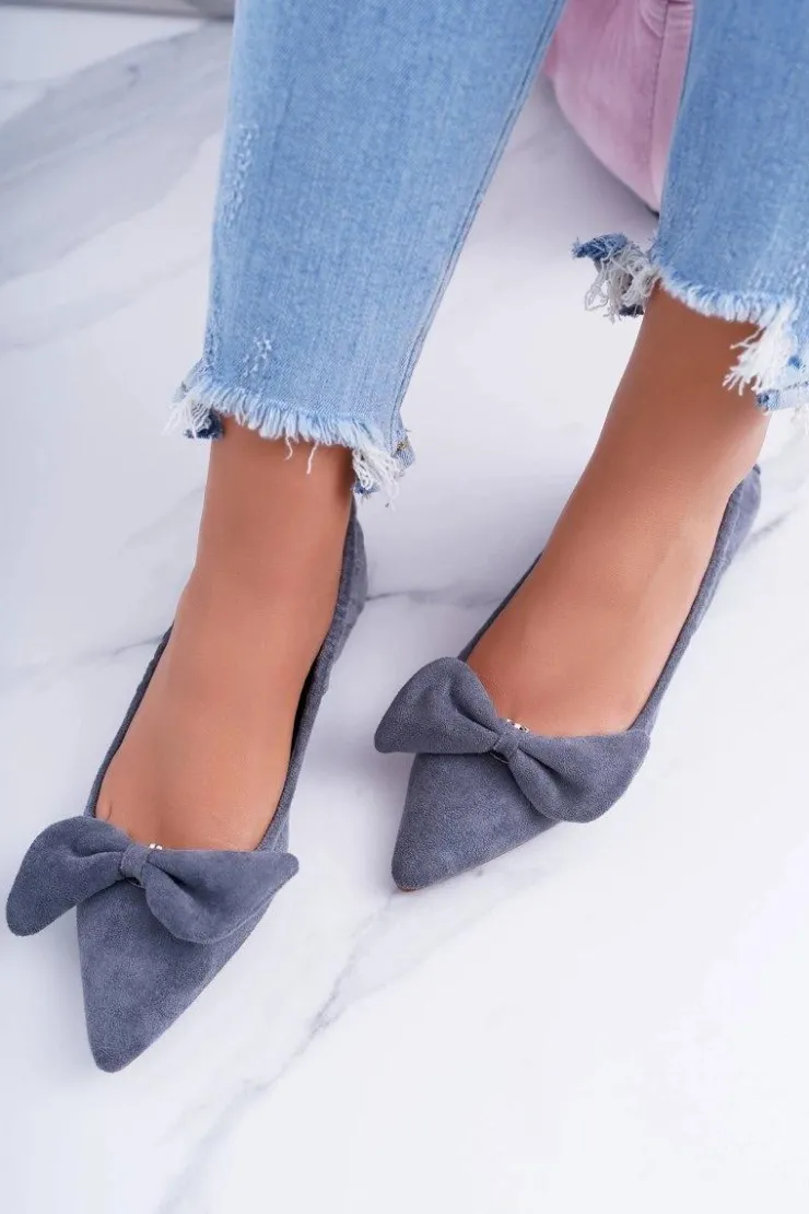 Boto Baleriny Klasyczne*LU BOO Szare Balerinki Moments z Odpinaną Kokardą