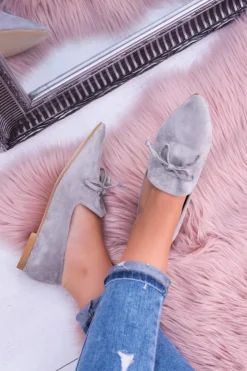 Damskie Boto Lu Boo Szare Baleriny W Szpic Lordsy Zamsz Feliciano