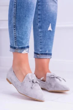 Damskie Boto Lu Boo Szare Baleriny W Szpic Lordsy Zamsz Feliciano