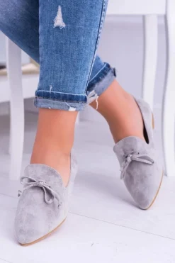 Damskie Boto Lu Boo Szare Baleriny W Szpic Lordsy Zamsz Feliciano